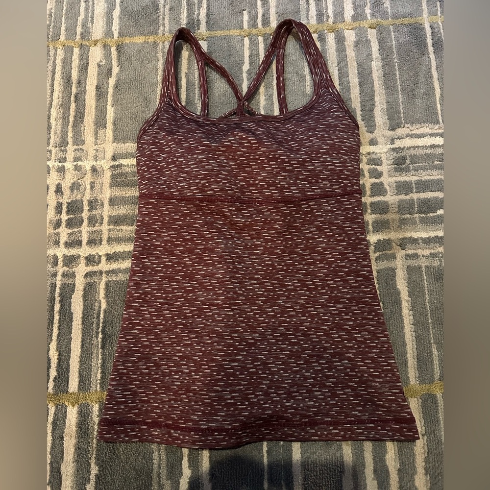 Prana Maroon and White Variegated Tank Top with built in bra